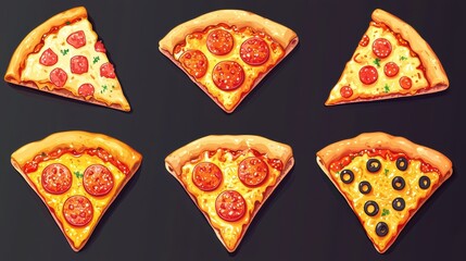 A colorful assortment of pizza slices featuring various toppings.