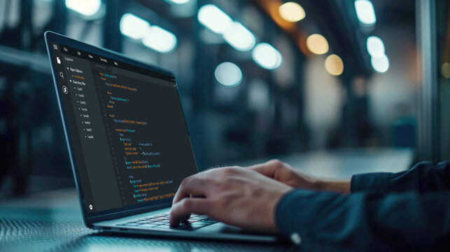 Software development programming on computer screen for brisk application and program coding