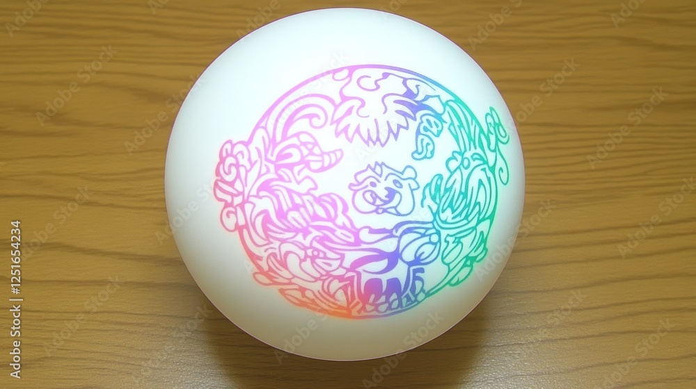 Poster decorative sphere with swirling pattern of abstract animals in a symmetrical design.