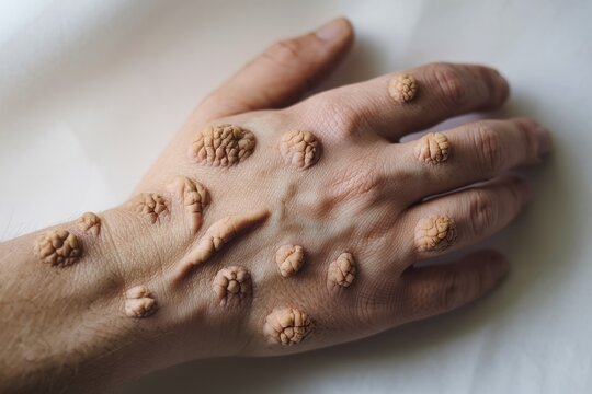 Close-up View of a Hand Affected by Verruca Vulgaris