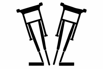 crutches line art silhouette vector illustration