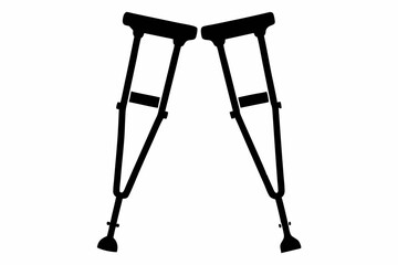 crutches line art silhouette vector illustration