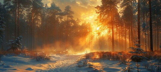 Captivating winter wonderland  a magical landscape of a serene snow covered forest scene