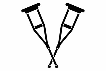 crutches line art silhouette vector illustration