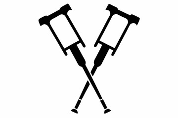crutches line art silhouette vector illustration