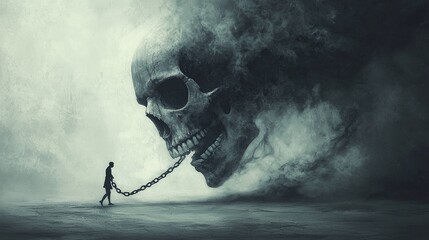 Obraz premium The Grim Reminder: A Surreal Vision of Mortality and Fate