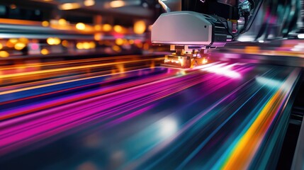 A close-up view of a high-speed digital printing machine in operation.