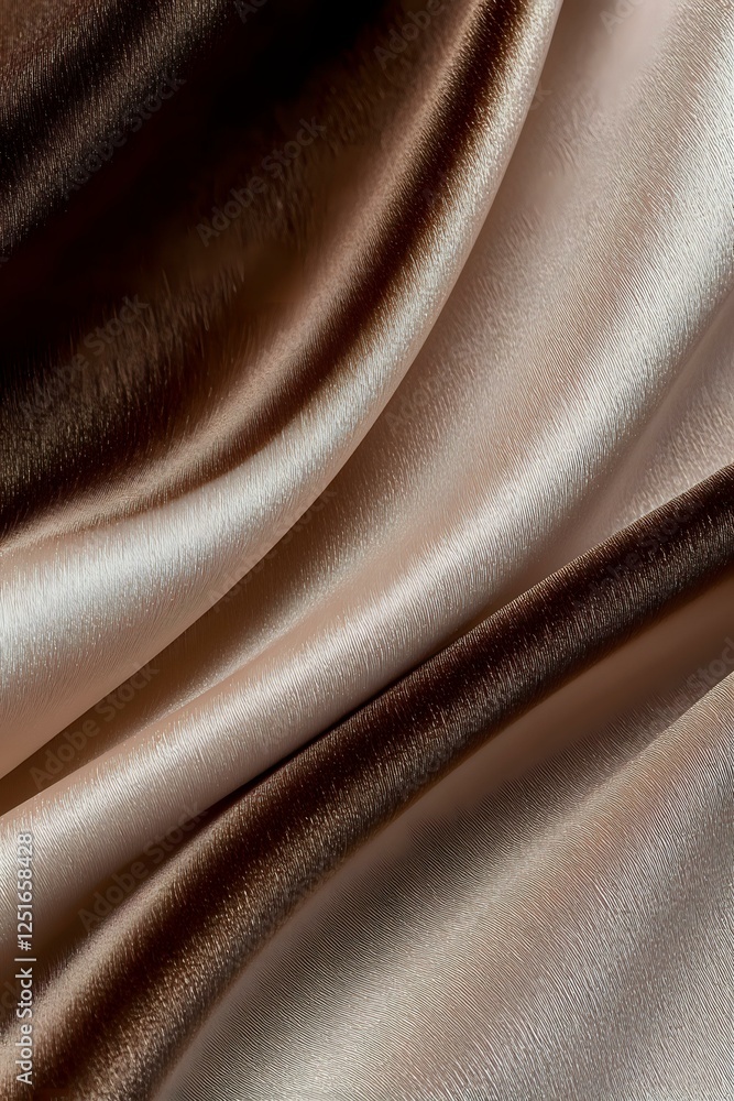 Poster smooth flowing brown satin fabric with elegant folds and waves creating a luxurious textile backgrou