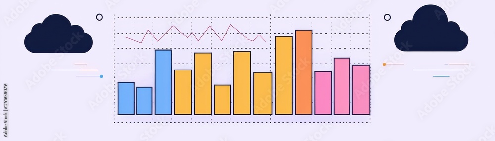 Poster colorful bar chart representing data analysis and cloud data.