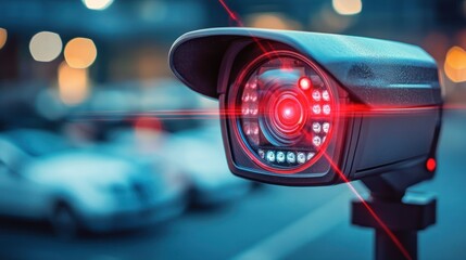 City street surveillance camera laser scan night security