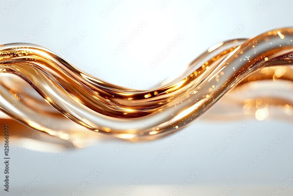 Poster flowing metallic copper and silver waves create dynamic abstract background with smooth curves and l