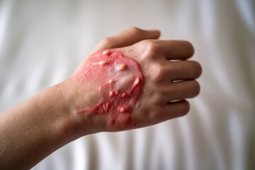 Fototapeta premium Severe Burn on Hand Requires Immediate Medical Attention