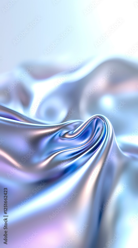 Aufkleber smooth flowing metallic liquid surface with iridescent blue and silver waves creating abstract luxur