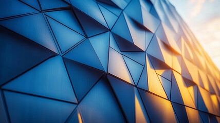 Obraz premium Modern architectural design features geometric patterns and textures. interplay of light and shadow creates dynamic visual effect on surface