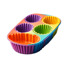 Colorful Muffins in a Vibrant Silicone Muffin Tray Isolated on Transparent Background