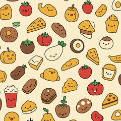 Illustrated Pattern Animals, Doodle, Food