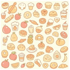 Illustrated Pattern Animals, Doodle, Food