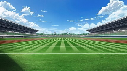 Empty stadium, sunny day, outdoor sport, possible use sports event background