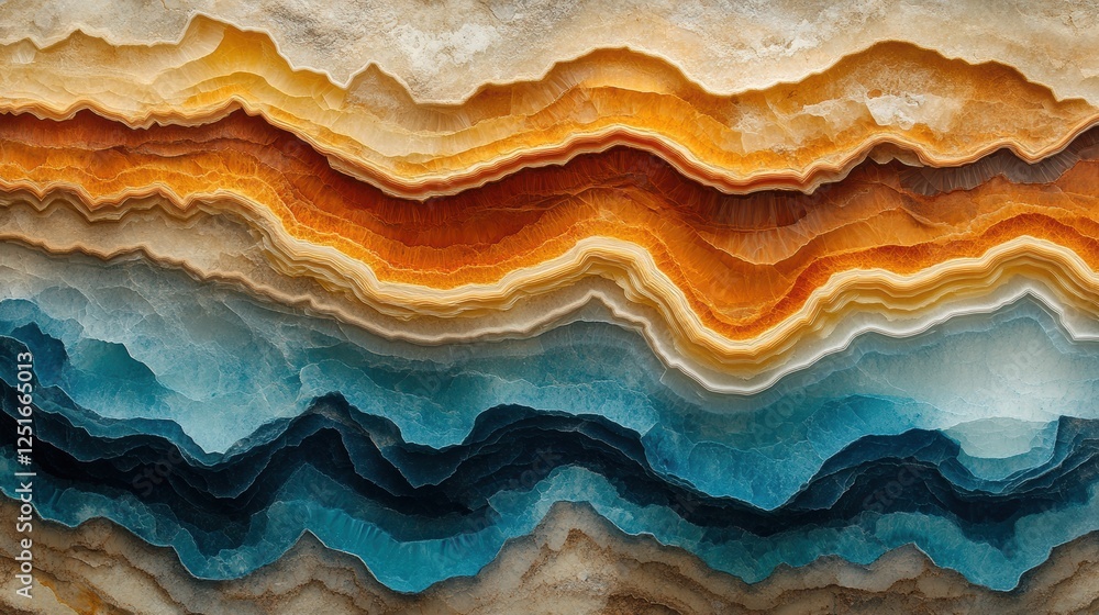 Poster a close-up view of colorful layered mineral formations resembling agate.