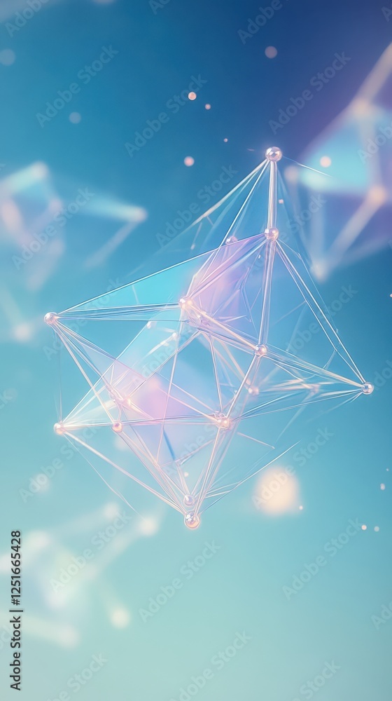 Poster abstract geometric shape with glowing edges floating in space