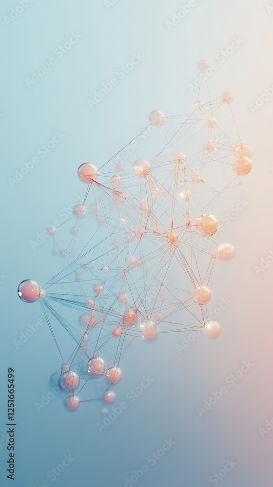 Poster abstract network of translucent spheres connected by thin lines