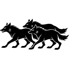  Wolf pack running together silhouette vector illustration 