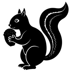 Squirrel holding an acorn  silhouette vector illustration 