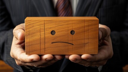 Wooden Block Sad Face: A Businessman's Burden