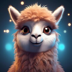 Obraz premium Cute Alpaca Big Eyes cartoon illustrator glitter background1
