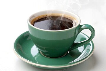 Fototapeta premium Americano coffee in vintage green cup isolated in white background