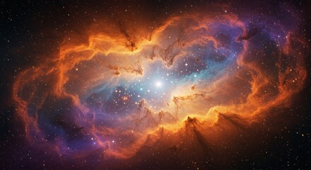 Obraz premium A breathtaking cosmic nebula in deep space featuring swirling clouds of orange, purple and blue
