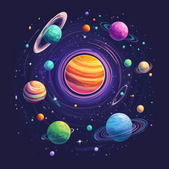 Colorful solar system with nine planets which orbit sun. Galaxy discovery and exploration. Realistic planetary system in deep space vector illustration. Astronomy and astrophysics science poster © MuhammadBilal