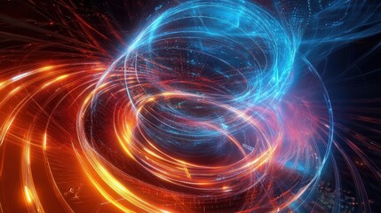 Fototapeta premium Quantum System Illuminated by Swirling Data Grids