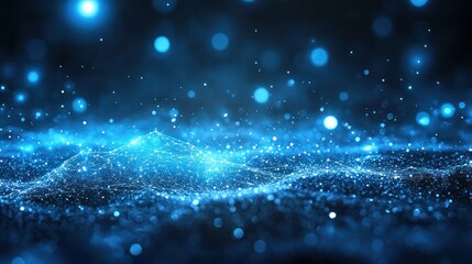 Obraz premium Abstract blue energy particles flowing, dark background, digital art, website banner
