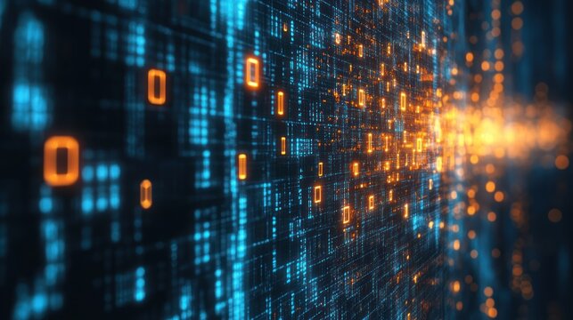 Digital data stream flowing, glowing, abstract background