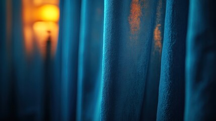 Blue curtains, night, room, light, texture, mystery, privacy, interior, design, home