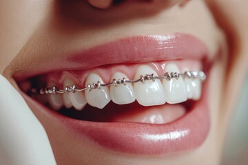 Close-up of Teeth with Metal Braces
