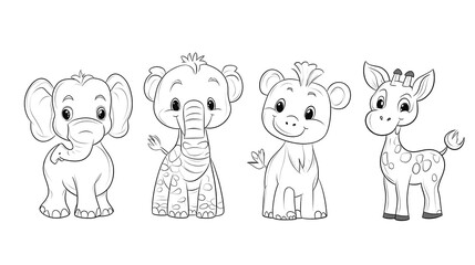 Obraz premium cute baby animals coloring sketch images