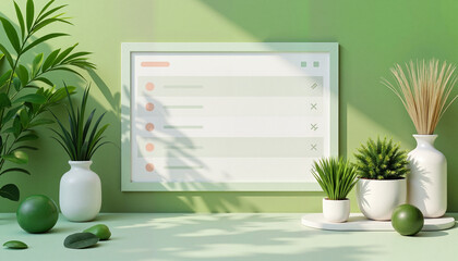 Minimal UI Mockup on Green Wall with Plant