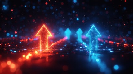 Upward Growth Arrows in Blue Background Representing Business Success and Financial Progress