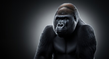 Fototapeta premium Powerful Gorilla Portrait on Dark Background Showcasing Strength and Majesty