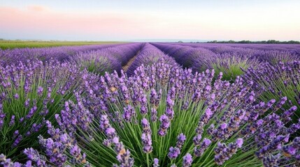 Obraz premium Lavender field blooming in provence france landscape photography serene environment wide-angle view nature's beauty captured