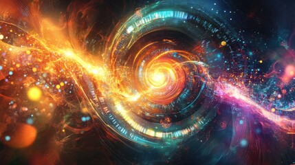 Obraz premium Quantum System Illuminated by Swirling Binary Data