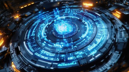 Obraz premium Quantum Processor Glowing with Binary Holographic