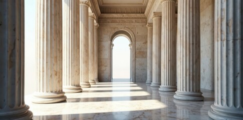 Imposing marble columns, neoclassical architecture, authority, building exterior, white