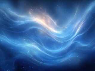Abstract blue waves with light effects, creating a serene and ethereal atmosphere.