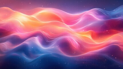 Vibrant Abstract Landscape with Flowing Pink and Blue Waves in Soft Neon Lighting