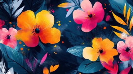 designing greeting cards, lively floral designs with abstract leaves and bursts of color, great for a vibrant and cheerful card backdrop