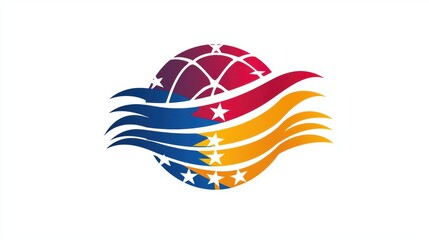 Obraz premium A colorful globe design with waves and stars, symbolizing unity and diversity.