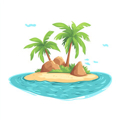 Obraz premium A picturesque tropical island featuring lush green palm trees and rocky formations surrounded by clear blue water, perfect for relaxation and escapism.